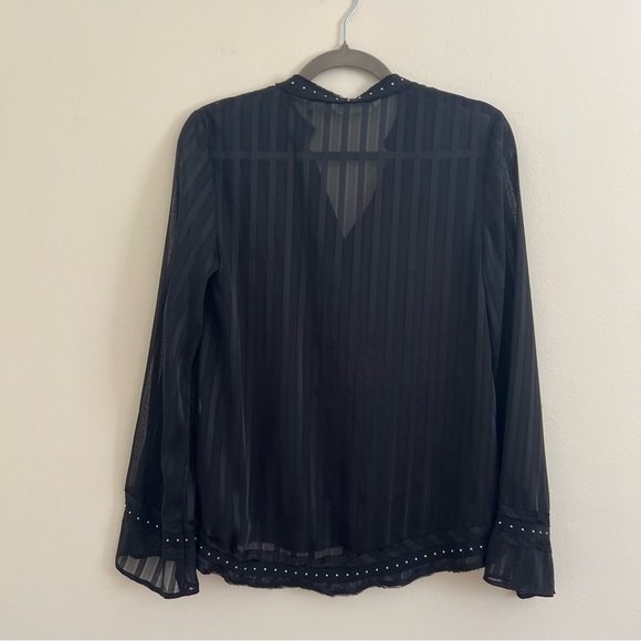 Zara Z1995 DENIM Black Striped Top Small See Through Embellishment Jewel Career - Picture 2 of 13